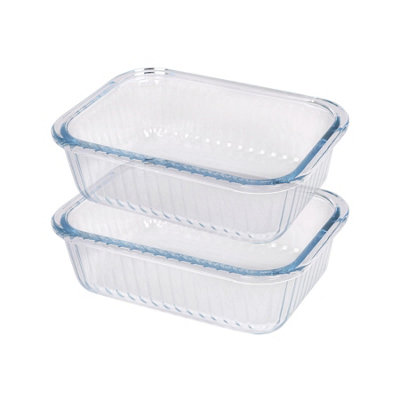 B&Q -  Rectangular Glass Cake Dishes17 X 12.5Cm2X Optical Brownie Dessert Cheesecake Sponge Oven Baking Tray Pan