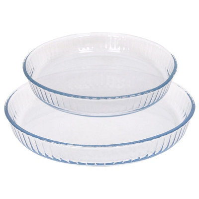 Argon Tableware Round Glass Oven Dish Set2 SizesOptical Deep Baking Casserole Lasagne Roasting Roaster Cooking Tray Bowl from B&Q