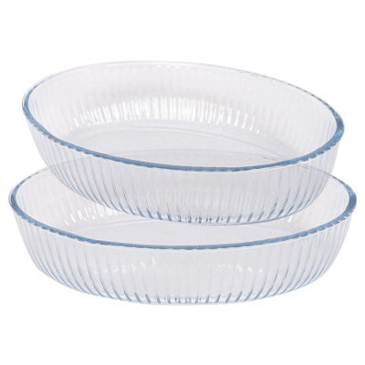 B&Q -  Oval Glass Oven Dish Set2 SizesOptical Deep Baking Casserole Lasagne Roasting Roaster Cooking Tray Bowl