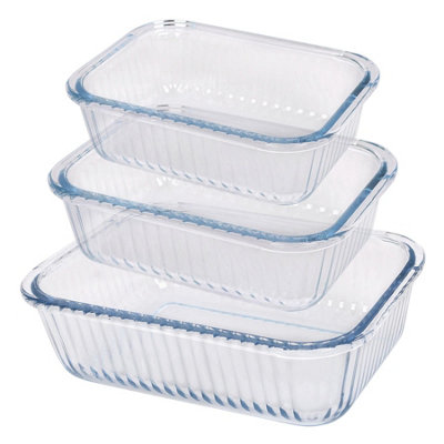 B&Q -  Rectangular Glass Cake Dish Set3 SizesOptical Brownie Dessert Cheesecake Sponge Oven Baking Tray Pan