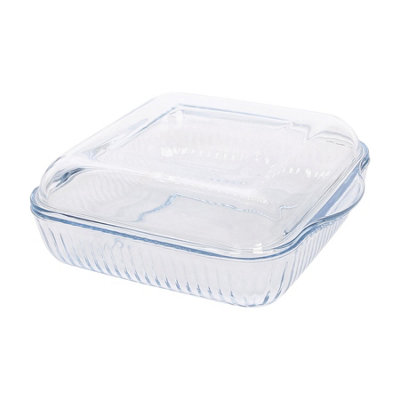 Argon Tableware Square Glass Oven Dish With Lid24 X 21CmOptical Baking Casserole Roasting Roaster Cooking Tray Bowl from B&Q