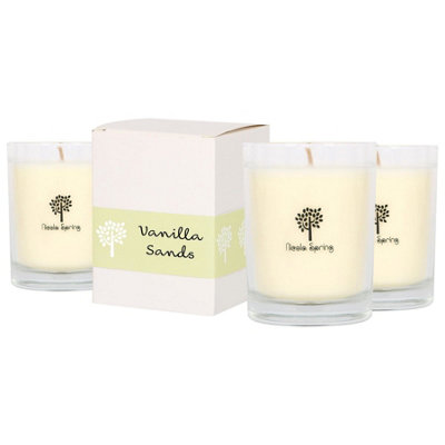 Nicola Spring Vanilla Sands Soy Wax Candles - Pack Of 3 - Sweet Creamy Fragrance Glass Jars Long Burn Home Fragrance Candle 160G