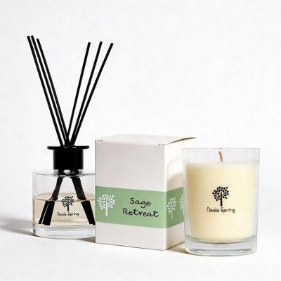 Nicola Spring Sage Retreat Scented Candle & Diffuser Set160G Natural Soy Wax Candle & Home Air Freshener Set from B&Q