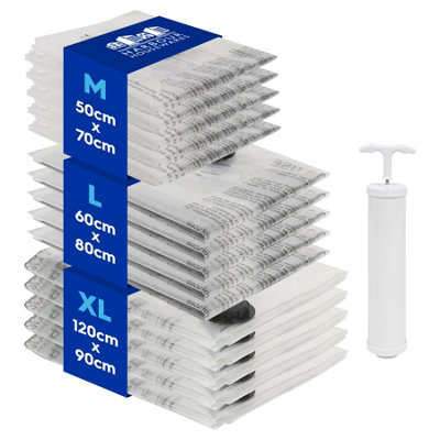 Harbour Housewares Vacuum Storage Bags With Hand Pump - 3 Sizes - Pack Of 15 White