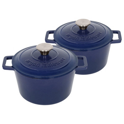 Argon Tableware 2X Round Cast Iron Casserole Dishes With Self-Basting LidMidnight Blue2.8 Litre Dutch Oven Roasting Dish Pot from B&Q