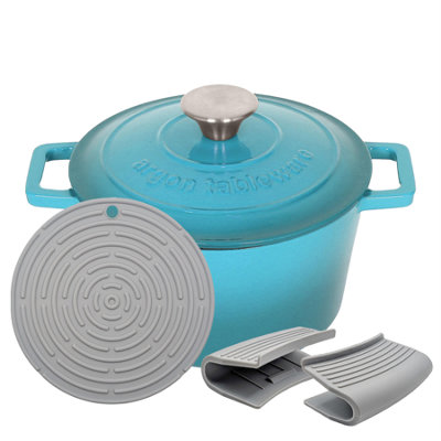 Argon Tableware Round Cast Iron Casserole Dish - Teal Ombre 2.8L