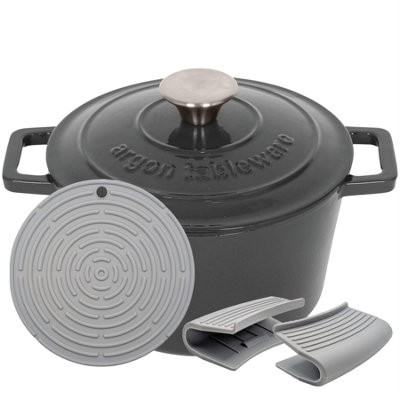 Argon Tableware Grey Round Cast Iron Casserole Dish - Slate 2.8L