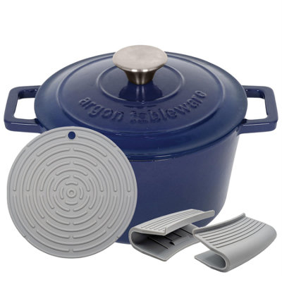 Argon Tableware Blue Round Cast Iron Casserole Dish - Midnight 2.8L