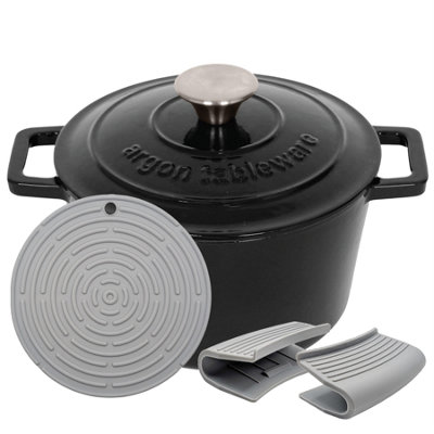 B&Q -  2.8L Round Cast Iron Casserole Dish With Self-Basting LidMatte Black2.95Qt Dutch Oven Roasting Dish Pot
