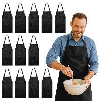 B&Q -  Cotton Kitchen Bib ApronsOne SizeBlackPack Of 12