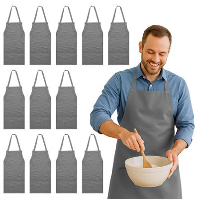 Nicola Spring Grey Cotton Kitchen Bib Aprons - One - Pack Of Size 12