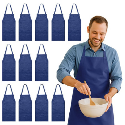 Nicola Spring Cotton Kitchen Bib Aprons - One - Navy - Pack Of Size 12