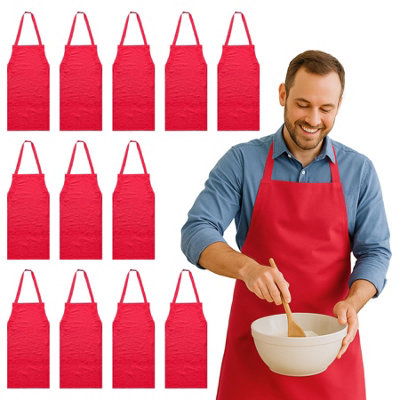 Nicola Spring Red Cotton Kitchen Bib Aprons - One - Pack Of Size 12