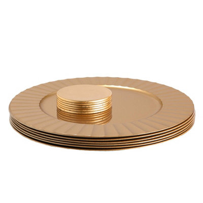 B&Q -  12Pc Round Charger Plates Set33CmGold Flute