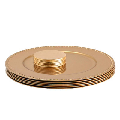B&Q -  12Pc Round Charger Plates Set33CmGold Bead