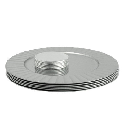 B&Q -  12Pc Round Charger Plates Set33CmSilver Flute