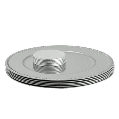 B&Q -  12Pc Round Charger Plates Set33CmSilver Bead