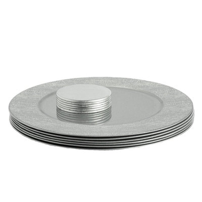 B&Q -  12Pc Round Charger Plates Set33CmSilver Rib