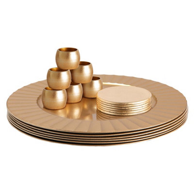 B&Q -  18Pc Round Charger Plates Set33CmGold Flute
