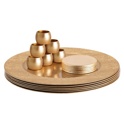 Argon Tableware - Ribbed Melamine Charger Plates with Coasters & Napkin Rings - 18 Piece Set - Image 4