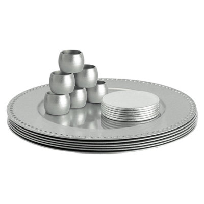 B&Q -  18Pc Round Charger Plates Set33CmSilver Bead