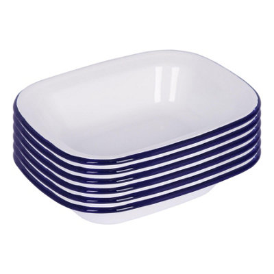 White Enamel Pie Dishes - 22 x 16.5cm - Blue - Pack of 6 - Image 6