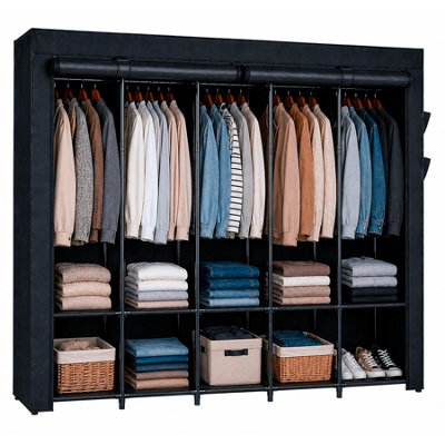Harbour Housewares Unisex Black Portable Fabric Wardrobe - 211 X 45 X 167Cm In | Size: 211 X 45 X 167 Cm - Image 4