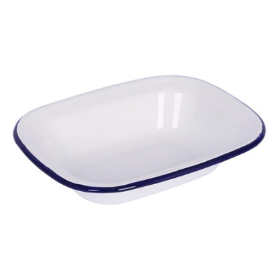 White Enamel Pie Dish - 22 x 16.5cm - Blue - Image 6