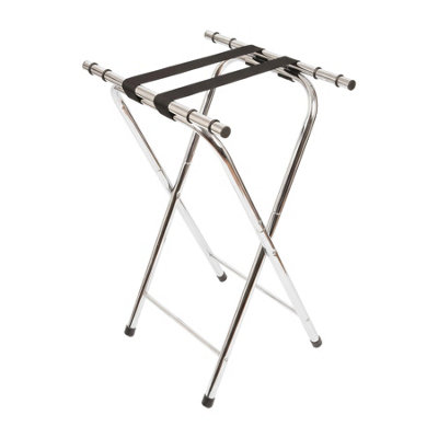 Harbour Housewares Metal Folding Serving Tray Stand - Chrome - Portable Folding Tray Table Base For Kitchen Dining & Entertaining