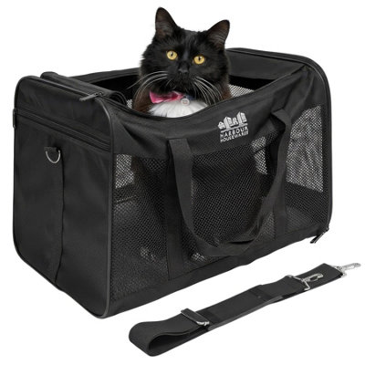 1x Foldable Fabric Cat Carrier with Shoulder Strap & Removable Mat Large Black - Image 6
