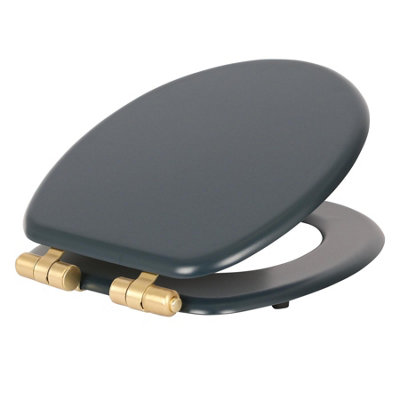 Harbour Housewares Blue/Gold Wooden Soft Close Toilet Seat - Image 5
