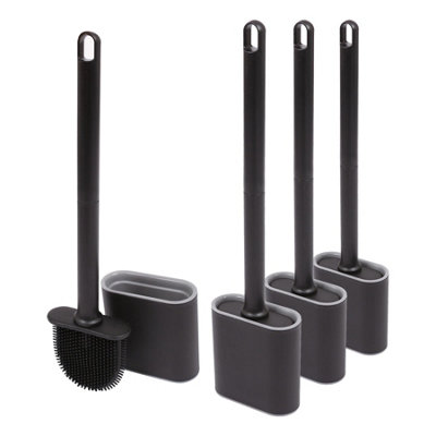 Harbour Housewares Toilet Brush and Holder Set - Black - Silicone/Porcelain - Image 4