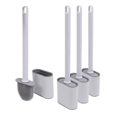 B&Q -  Wall-Mounted Toilet Brush & Holder4X White Slimline Space-Saving Detachable Silicone Bathroom Brush