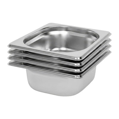 Argon Tableware 1L Gastronorm Containers 1/6 GN 65mm Steel - Pack of 4 | 1/6 GN Pans, Pack of 4, 65mm Deep, 1L Capacity, Stainless Steel, Dishwasher Safe, Catering, Buffet & Food Storage - Image 5