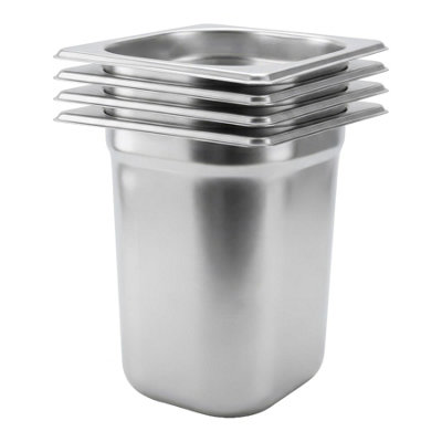 Argon Tableware 3L Gastronorm Containers 1/6 GN 200mm Steel - Pack of 4 | 1/6 GN Pans, Pack of 4, 200mm Deep, 3L Capacity, Stainless Steel, Dishwasher Safe, Catering, Buffet & Food Storage - Image 5