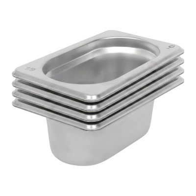 Argon Tableware Unisex Silver Stainless Steel Gastronorm Containers - 1/9 65Mm - 500Ml - Pack Of 4 In - Image 4
