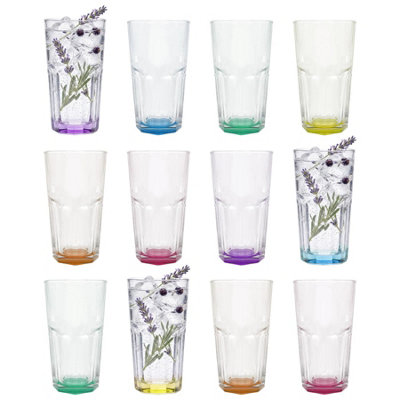 Argon Tableware Unisex Multicolor 12X Panelled Clear Highball Tumblers With Coloured Base 400Ml - Image 4
