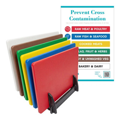 6 Piece Plastic Chopping Board Set with Stand 45 x 30cm Multicolour Colour-Coded - Image 4