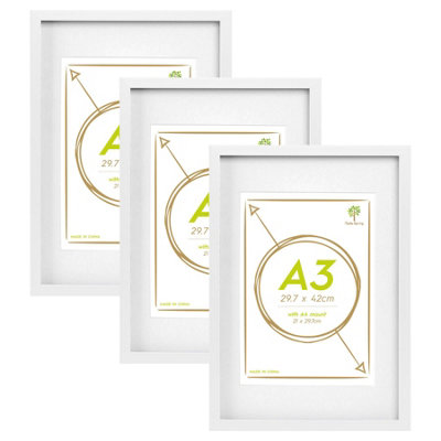 Nicola Spring 3X Photo Frames With White A4 MountA3 (12" X 17") White Portrait Hanging Wall Mounted Picture Display Frame from B&Q
