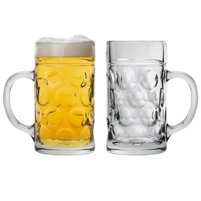 Rink Drink German Beverage Stein Glasses1.3L (2 Pint) Large Dimpled Mug Tankard With Handle Oktoberfest Style GlassSet Of 2 from B&Q