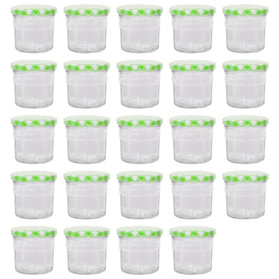 Argon Tableware Green Glass Jam Jars With Gingham Lids - Pack Of 24 130Ml