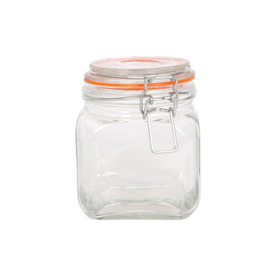 Argon Tableware Square Glass Jar With Clip-Top Lid760Ml from B&Q