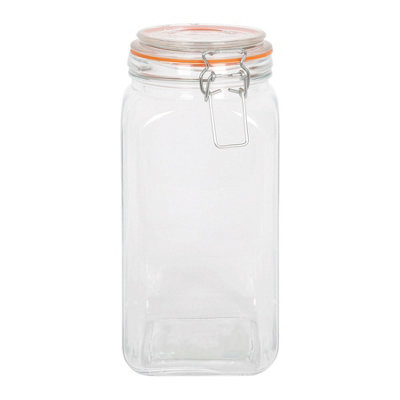 Argon Tableware Square Glass Jar With Clip-Top Lid1.7L from B&Q