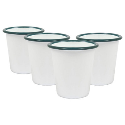 Argon Tableware White/Green Enamel Tumblers - Pack Of 3 300Ml