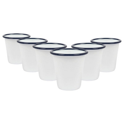 Argon Tableware White/Blue Enamel Tumblers - Pack Of 6 300Ml