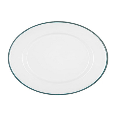 Argon Tableware White Enamel Serving Platter30.5Cm X 22.5CmGreen from B&Q