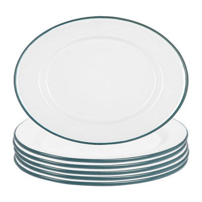 Argon Tableware White Enamel Serving Platters30.5Cm X 22.5CmGreenPack Of 6 from B&Q