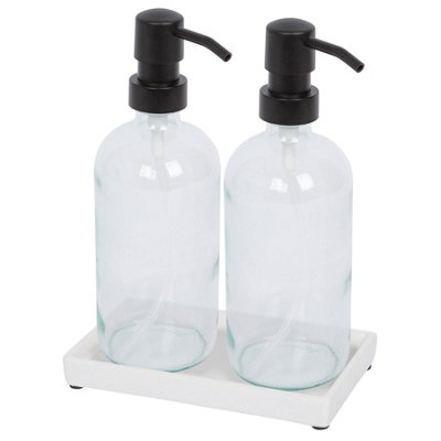 Harbour Housewares 2Pc Glass Soap Dispenser Set With Ceramic Tray500MlClear from B&Q