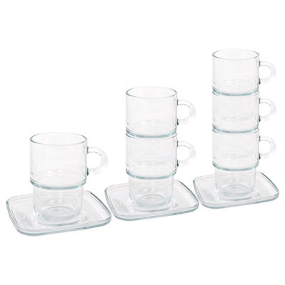 Lav Glassware Lav 12Pc Cozy Stacking Glass Coffee Cups & Saucers Set - 350Ml