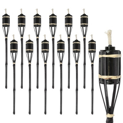 Harbour Housewares Bamboo Fire Torches60CmBlack6X Garden Lighting Traditional Tiki Torches With Removable Screw Top from B&Q